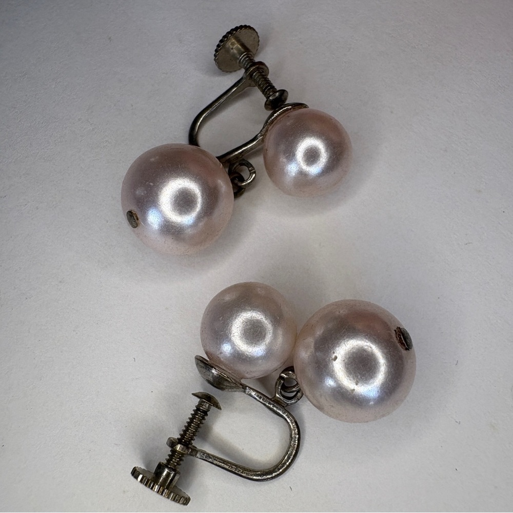 Vintage Double Pearl Screw-Back Earrings